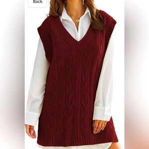 HALF PRICE w/ any other item! Burgundy oversized sweater vest, v-neck tunic